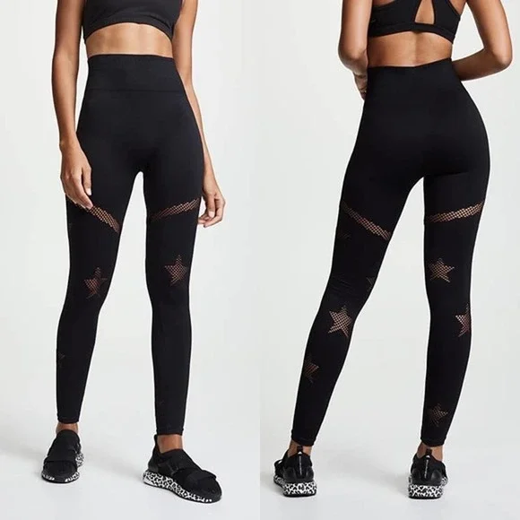 Spiritual Gangster M/L Star Mesh Leggings Full Length Workout Black SU83677021 - Picture 3 of 8